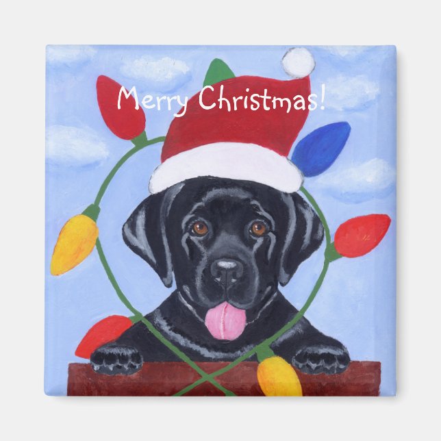 Black Labrador Puppy Santa Magnet (Front)