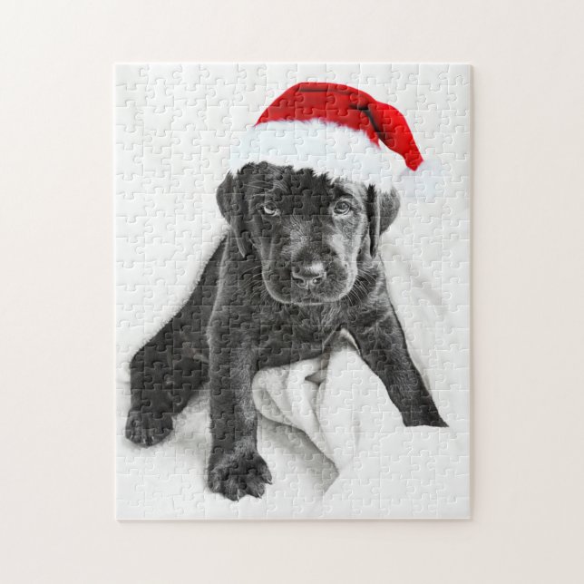 Black labrador puppy with Christmas hat Jigsaw Puzzle (Vertical)