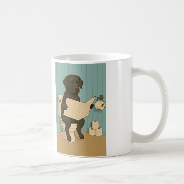Black Labrador Reading Newspaper on Toilet Coffee Mug (Right)