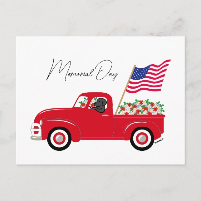 Black Labrador Red Truck Memorial Day Postcard (Front)