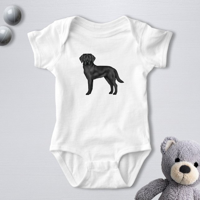 Black Labrador Retriever Adorable Cartoon Dog Art Baby Bodysuit (Creator Uploaded)