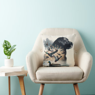 Black Labrador Retriever and Ducks Cushion