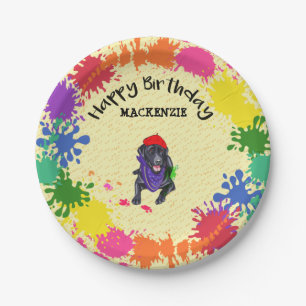 Black Labrador Retriever Art Birthday Party Paper Plate