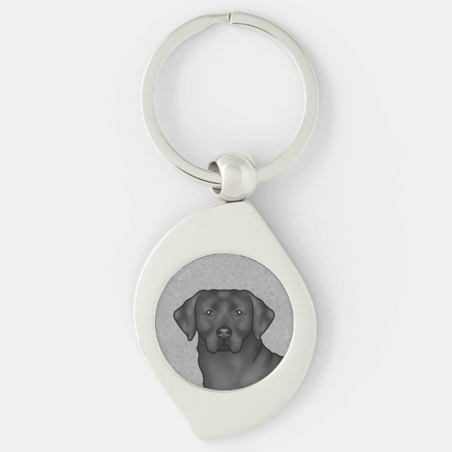 Black Labrador Retriever Art Cute Lab Dog Head Key Ring (Front)