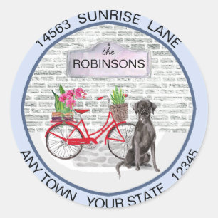 Black Labrador Retriever Bicycle Address  Classic Round Sticker