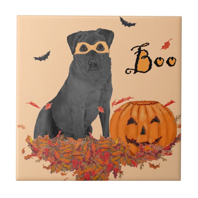 Black Labrador Retriever Boo! Ceramic Tile (Front)