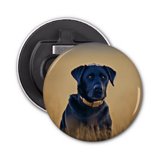 Black Labrador Retriever Button Bottle Opener (Front)