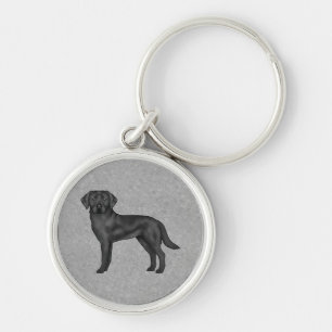 Black Labrador Retriever Cartoon Dog Illustration Key Ring
