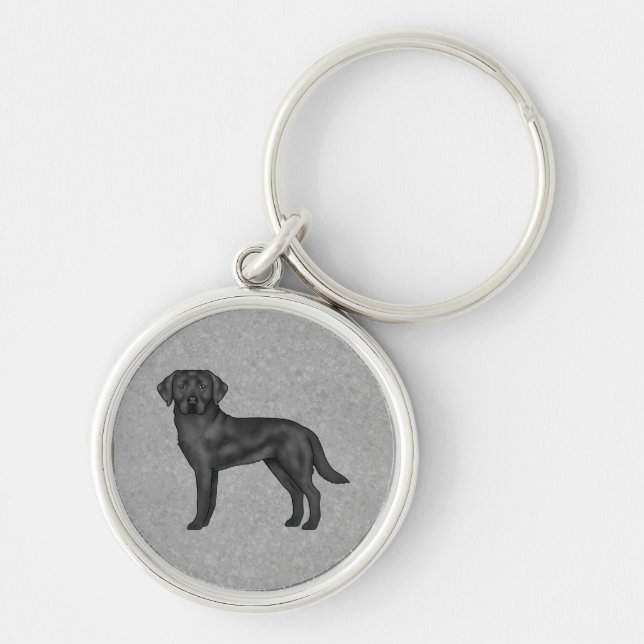 Black Labrador Retriever Cartoon Dog Illustration Key Ring (Front)