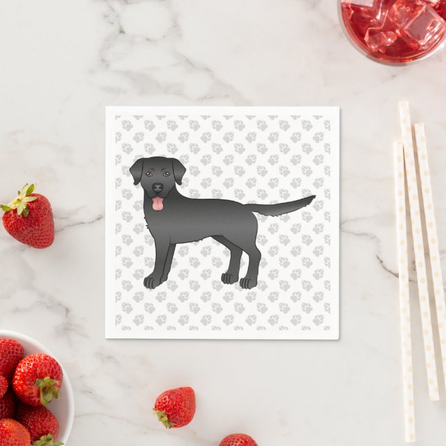 Black Labrador Retriever Cartoon Dog Illustration Napkin (Insitu)