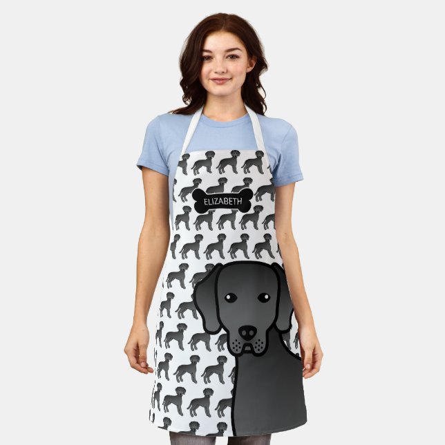 Black Labrador Retriever Cartoon Dog & Name Apron (Worn)