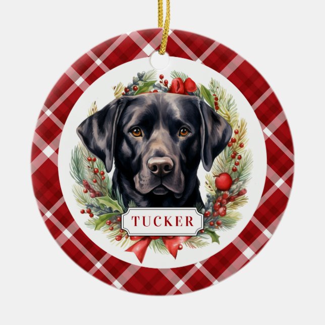Black Labrador Retriever Ceramic Circle Ornament (Front)