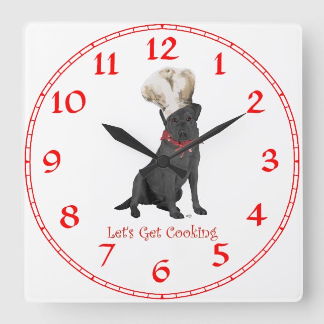 Black Labrador Retriever Chef Square Wall Clock (Front)