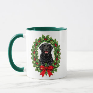 Black Labrador Retriever Christmas Holly Wreath Mug