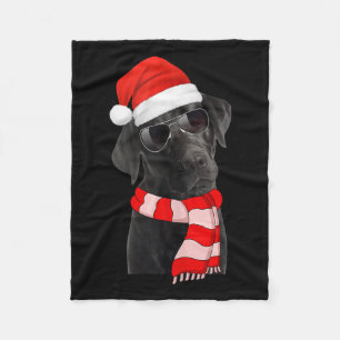 Black Labrador Retriever Christmas Lights Santa Ha Fleece Blanket