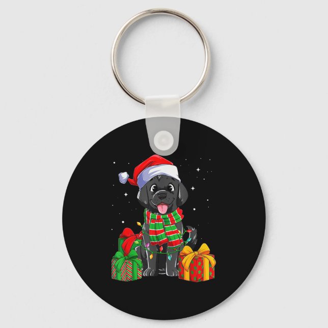 Black Labrador Retriever Christmas Lights Xmas Lab Key Ring (Front)
