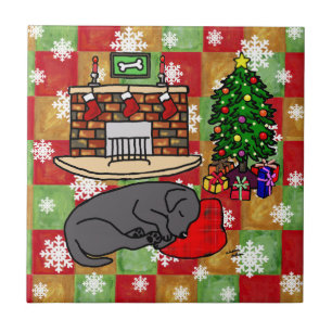 Black Labrador Retriever Christmas Mosaic Ceramic Tile