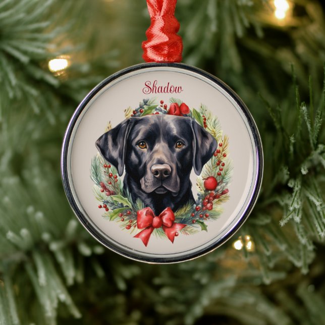 Black Labrador Retriever Christmas Pet Memorial Metal Ornament (Tree)