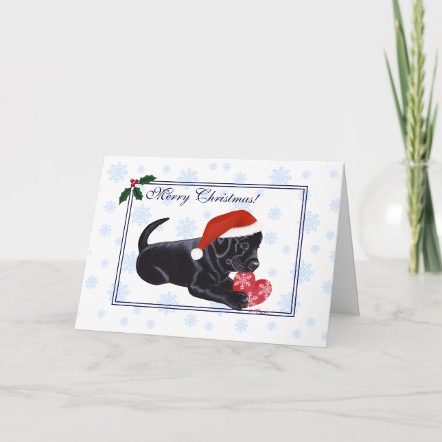 Black Labrador Retriever Christmas Snowflake Holiday Card (Front)
