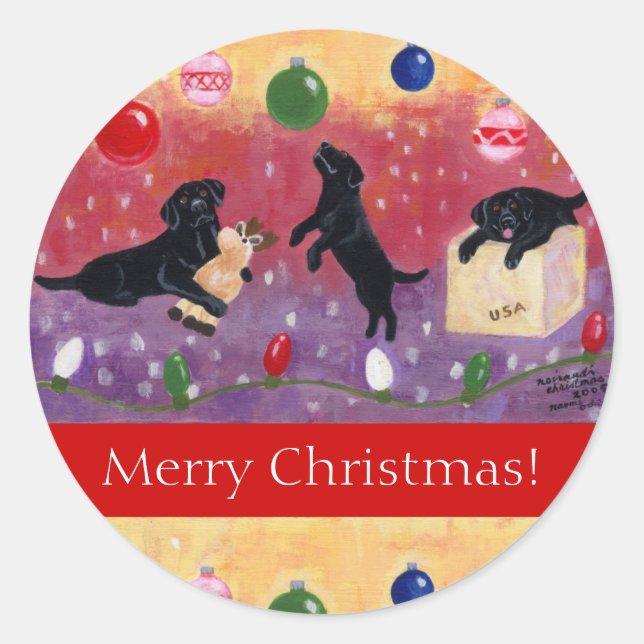 Black Labrador Retriever Christmas Stickers (Front)