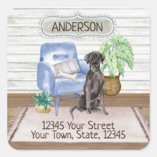 Black Labrador Retriever Cosy New Home Address   Square Sticker