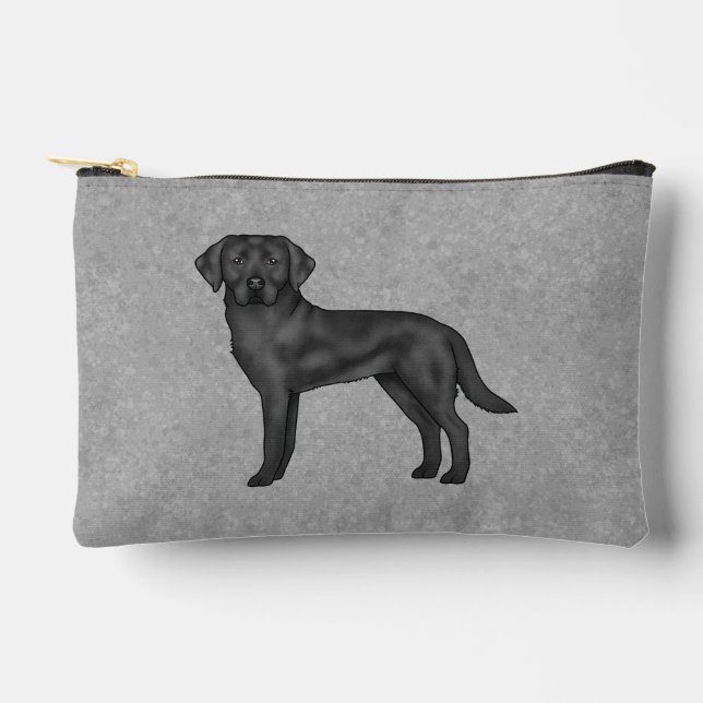 Black Labrador Retriever Cute Cartoon Lab Dog Grey Accessory Pouch (Front)