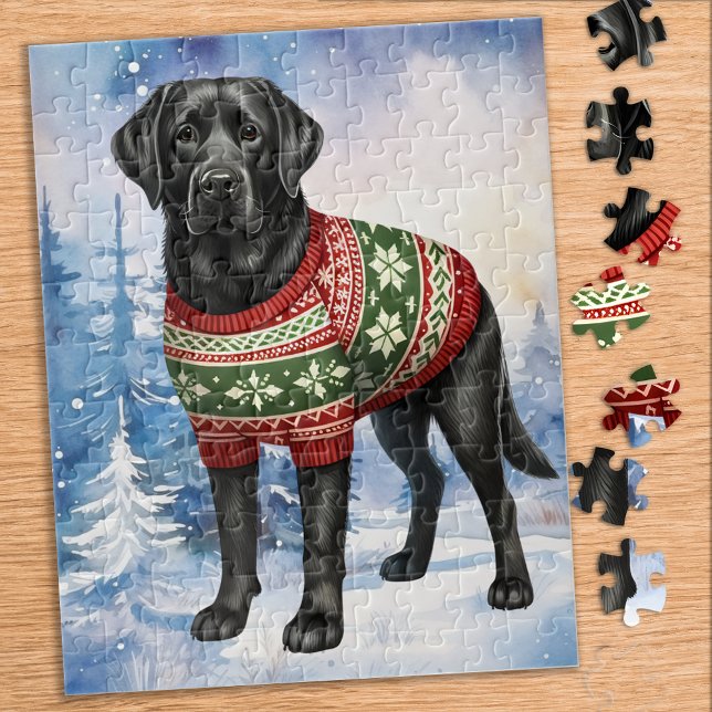 Black Labrador Retriever Cute Christmas Dog  Jigsaw Puzzle (Creator Uploaded)