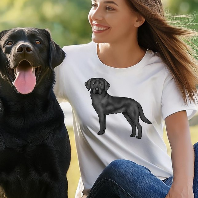 Black Labrador Retriever Cute Dog Illustration T-Shirt (Please note: This image is a digital mockup.)