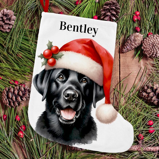 Black Labrador Retriever Cute Festive Santa Dog Small Christmas Stocking (Creator Uploaded)