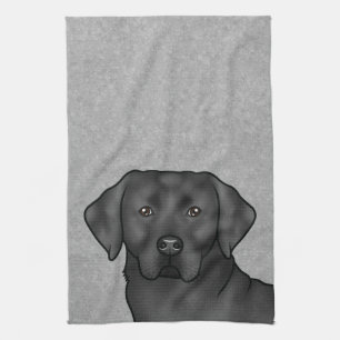 Black Labrador Retriever Cute Lab Dog Head Grey Tea Towel