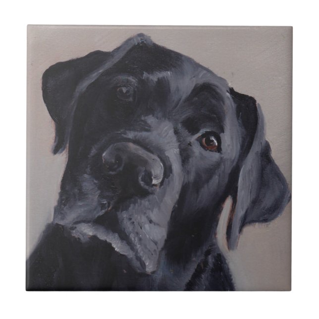 Black Labrador Retriever Dog Art Ceramic Tile (Front)