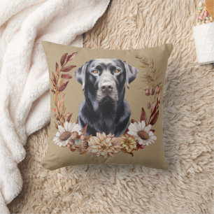 Black Labrador Retriever Dog Autumn Wreath Cushion