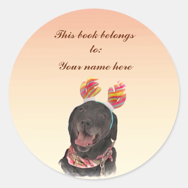 Black Labrador Retriever Dog Bookplate Classic Round Sticker (Front)