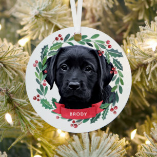 Black Labrador Retriever Dog Christmas Watercolor Metal Tree Decoration