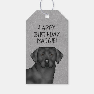 Black Labrador Retriever Dog Happy Birthday Grey Gift Tags