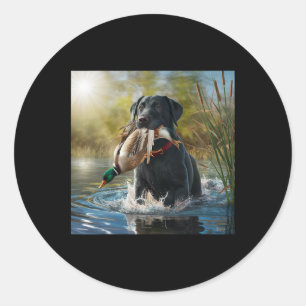 Black Labrador Retriever Dog Hunting Ducks In A Po Classic Round Sticker