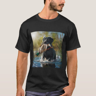 Black Labrador Retriever Dog Hunting Ducks In A Po T-Shirt