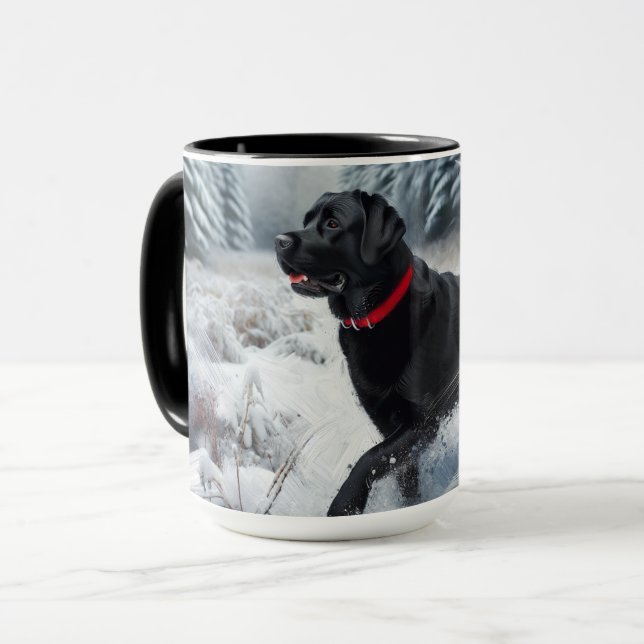 Black Labrador Retriever Dog in Winter Coffee Mug  (Front Left)