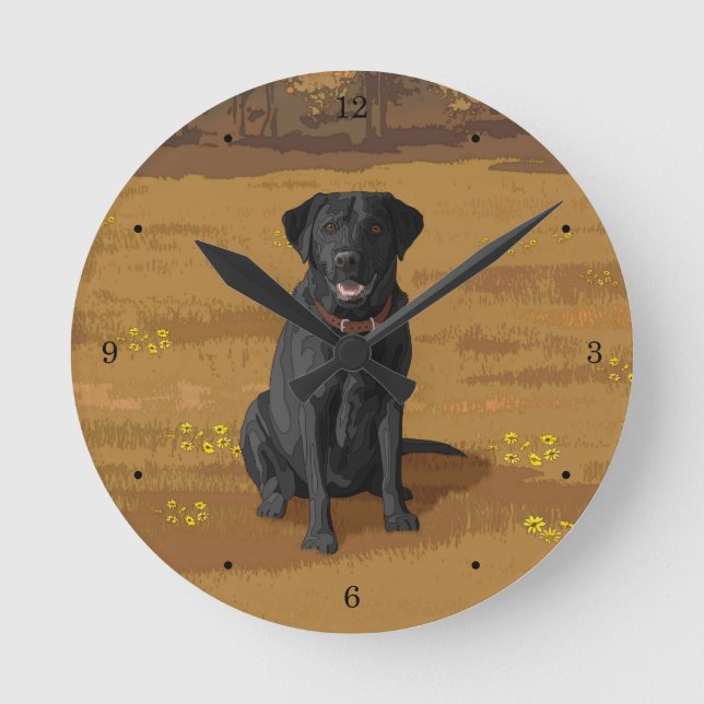 Black Labrador Retriever Dog Lover Gift Round Clock (Front)