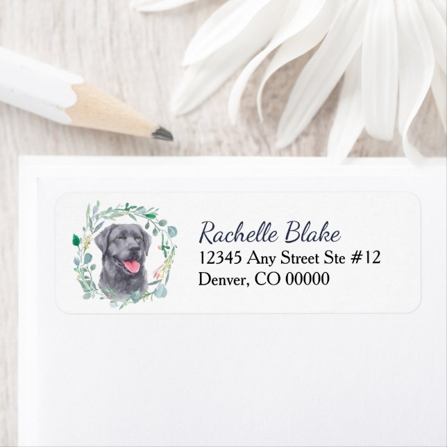 Black Labrador Retriever Dog Wreath Return Address Label (Insitu)