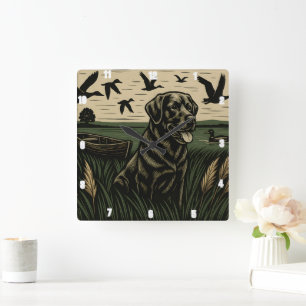 Black Labrador Retriever Duck Hunting  Square Wall Clock