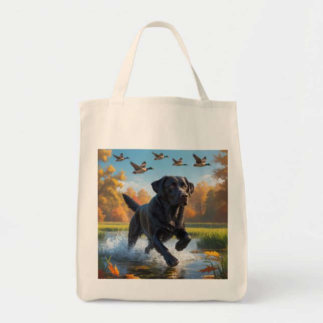 Black Labrador Retriever Elegant Grocery Tote Bag (Front)