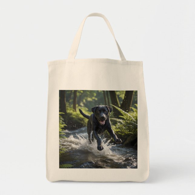 Black Labrador Retriever Elegant Grocery Tote Bag (Front)