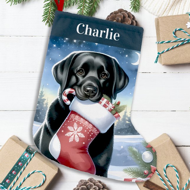 Black Labrador Retriever Festive Puppy Dog Small Christmas Stocking (Creator Uploaded)