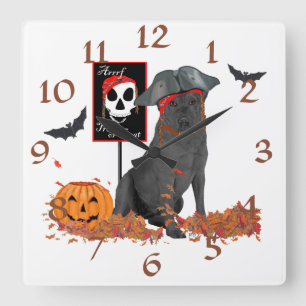 Black Labrador Retriever Halloween Square Wall Clock