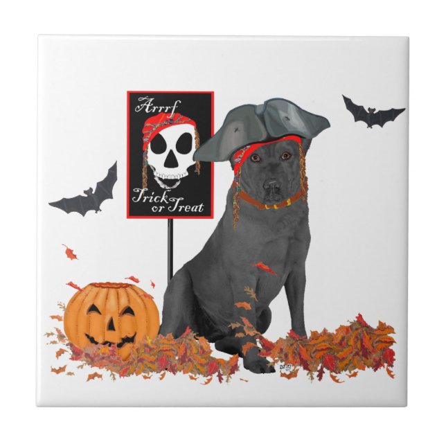 Black Labrador Retriever Halloween Tile (Front)