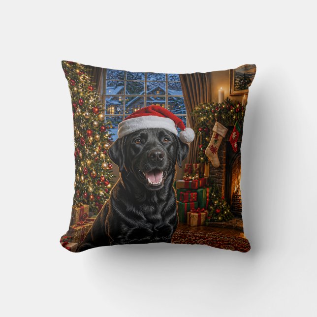 Black Labrador Retriever Holiday  Cushion (Front)