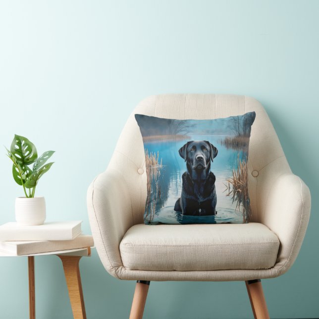 Black Labrador Retriever In Lake Water Cushion (Chair)