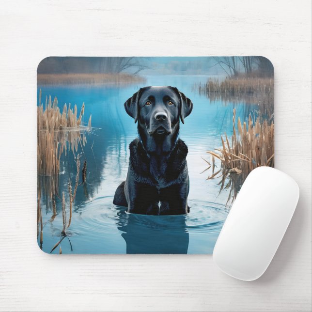 Black Labrador Retriever In Lake Water Mouse Pad (With Mouse)