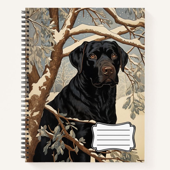 Black Labrador retriever in winter Notebook (Front)